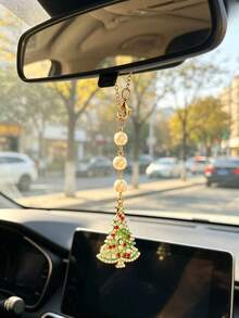 Rhinestone Christmas Tree Pearl Car Rearview Mirror Hanging Ornament, Holiday Atmosphere Car Interior Decoration Pendant, Christmas Tree Pearl Car Hanging Decor, Creative Car Gift For Car Owners - Christmas Tree - View 11