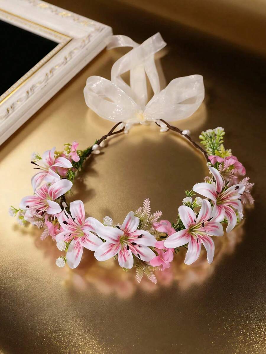 1件新款歐美風花環髮箍 新娘髮飾 復古波希米亞旅行度假人造花冠 - 58928 - 查看 1