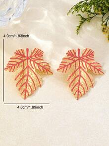 2件組秋季楓葉合金彩繪落葉耳環 女款 - 金粉 - 查看 5