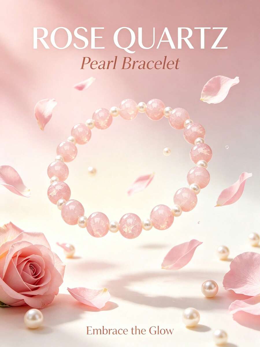 Natural Pink Crystal Pearl Beaded Bracelet For Women, INS Style Gentle Niche Design Elastic Bracelet, Daily Commute Versatile Layering Jewelry, Best Friend Birthday Gift - Multicolor - View 1
