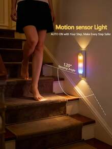 1pc USB Rechargeable ABS Motion Sensor LED Wall Light, 7-Color Gradient ...