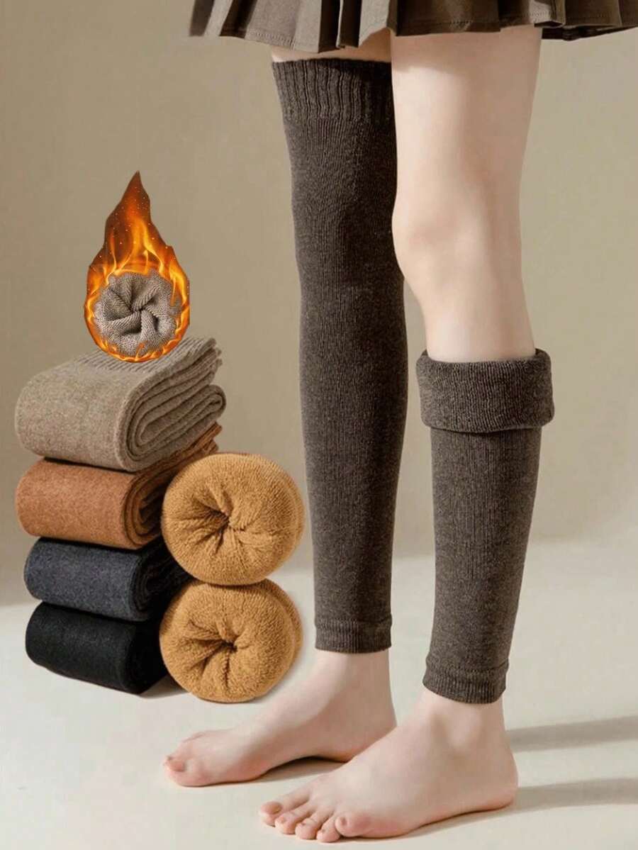 1 Pair Autumn/Winter Faux Cashmere Leg & Knee Warmers, Thickened Design For Elderly, Unisex, For Warmth And Cold Protection - Multicolor - View 1