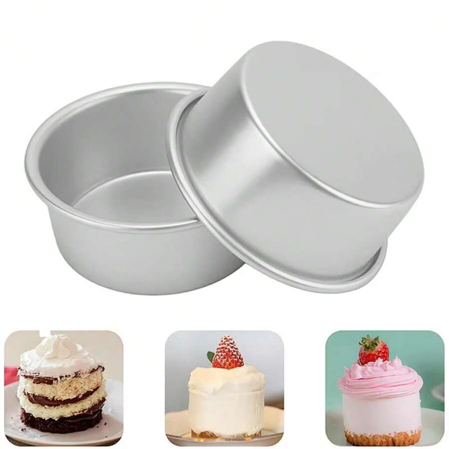 Cetakan Kue Bulat 4 Inci, Loyang Panggang, Cetakan Makanan Penutup dengan Desain Alas Tetap. Tahan Lama, Anti Lengket, dan Tahan Panas. Ideal untuk Membuat Kue Ulang Tahun, Keju, dan Kue Pastry. - View 1