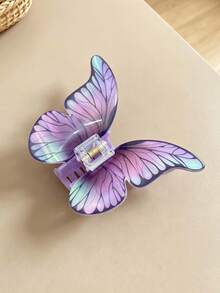 1pc Women's Mori Style Fairy Large Butterfly Hair Claw, Glossy Gradient Wing Design, Elegant Updo Hair Clip For Date And Vacation - Multicolor - View 5