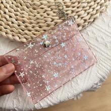 1pc Glitter PVC Card Holder, Dual Compartment Design, With Chain Strap, Portable, Suitable For Halloween, Christmas Outings, Store Cards, Coins And Other Small Items - Multicolor - View 3