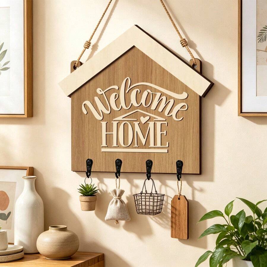 Wooden Key Hook, Creative Entryway Key Rack, Can Be Used As Home Decor Storage Hook, Suitable For Hanging Keys And Other Small Items, 2D Flat - View 1