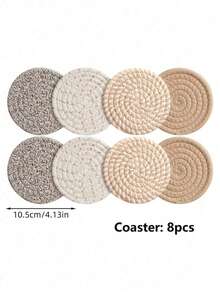 8pcs Coaster Set With Holder, Minimalist Woven Desktop Coasters, Heat-Resistant Kitchen Dining Table Coasters, Thickened Insulated Pads, 4 Colors Absorbent Coaster Set, Home Decor Desktop Protection, Suitable For Various Cups, 4.3 Inch, Perfect Christmas Holiday Gift - Multicolor - View 10