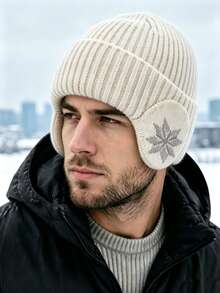 1pc Unisex Adult Winter Outdoor Sports Warm Fleece Earflap Knit Hat - Multicolor - View 2