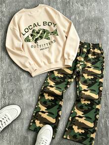 Boys 2-Piece Set, Camouflage Fish Print Crew Neck Sweatshirt + Camouflage Wide Leg Elastic Waist Pants, Children's Casual Daily Outfit - Multicolor - View 2