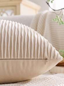 1/2 piezas Funda de cojín de terciopelo beige con rayas onduladas, funda de cojín cuadrada, decoración del hogar para días festivos, tela suave y cómoda, decoración moderna para sofá, dormitorio, dormitorio - Beis - Ver 3