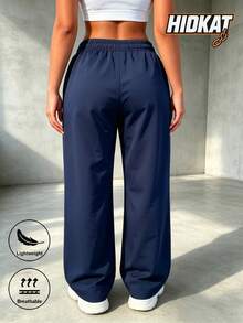 Women's Thin Vintage Hip Hop Woven Casual Long Pants With Drawstring Pockets For Daily Wear And Sports, Summer & Autumn - Blue - View 3