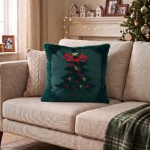 1 New Christmas Tree Star Embroidery Pillow Case, Computer Embroidered Holiday Party Pillow Cover (Pillow Insert Not Included) - Multicolor - View 2