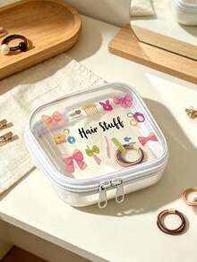 The "Hair Stuff" Pattern Double Zipper Transparent Storage Bag, Hair Accessory Storage Bag, Multi-Purpose Portable Small Item Box, Makeup Sponge Organizing Bag, Easy To Classify And Store Powder Puff Cotton Swabs And Miscellaneous Small Items - Multicolor - View 6