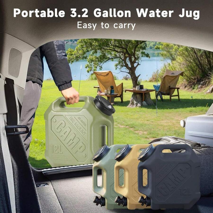 1pc 12L/3.2 Gallon Capacity Portable Outdoor Water Bucket Storage Container With Faucet, Anti-Drop & Leakproof, Suitable For Camping, Hiking, Picnic, Green/Black/Sand Color