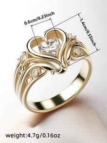 1pc Romantic Cubic Zirconia Ring For Women, Wedding Engagement Party Jewelry, Valentine's Day Gift - 1# - View 4