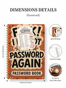 1pc Retro Spiral Password Book With Keyboard Shortcut Sticker, Login Organizer For Usernames & Password Hints, Halloween Notebook Office Decor And Accessories Nurse Essentials Bible Study Materials - A - View 4