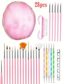 28 Pcs Nail Art Tool Kit Nail Brushes Dotting Pens Silicone Embossing Sticks Cleaning Brush And Palette For Diverse Nail Surface Creation - Multicolor - View 1