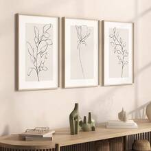 3Pcs Neutral Botanical Line Art Canvas Wall Art, Minimalist Floral Leaf Branch One‑Line Sketch Prints, Modern Boho Decor For Living Room, Bedroom, Kitchen, Beige Neutral Home Decoration, Posters & Prints, Frameless - 210 - View 2
