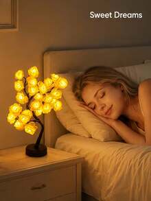 LED Rose Tree Lamp Warm White Artificial Flower Bonsai Light Adjustable Branches Romantic Decorative Table Lamp Bedroom Living Room Dining Room Office Wedding Party Indoor Home Decor - A - View 9
