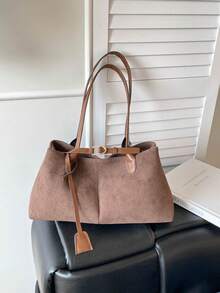 Cross-Border Vintage Suede Matte Tote Bag For Women, Large Capacity Shoulder Bag For Work And Commute, High-End Underarm Bag - Coffee - View 11