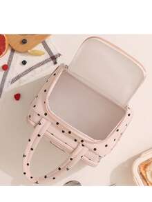 Corduroy Insulated Lunch Bag, Suitable For Food Containers, Waterproof Lining, Padded Handle, Can Carry Lunch Box, Suitable For Work And School Use - Corduroy Polka Dot Lunch Bag - View 3