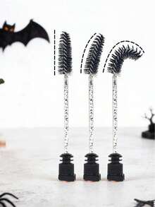 Random Pattern 5/3/1pc Halloween Theme Eyelash Glue Applicator, Crystal Stem Eyelash Brush, Spiral Stem Eyelash Brush, Eyebrow Brush. Multiple Halloween Theme Patterns. Used For Grooming And Styling, Eyelash Brush. - Multicolor - View 6