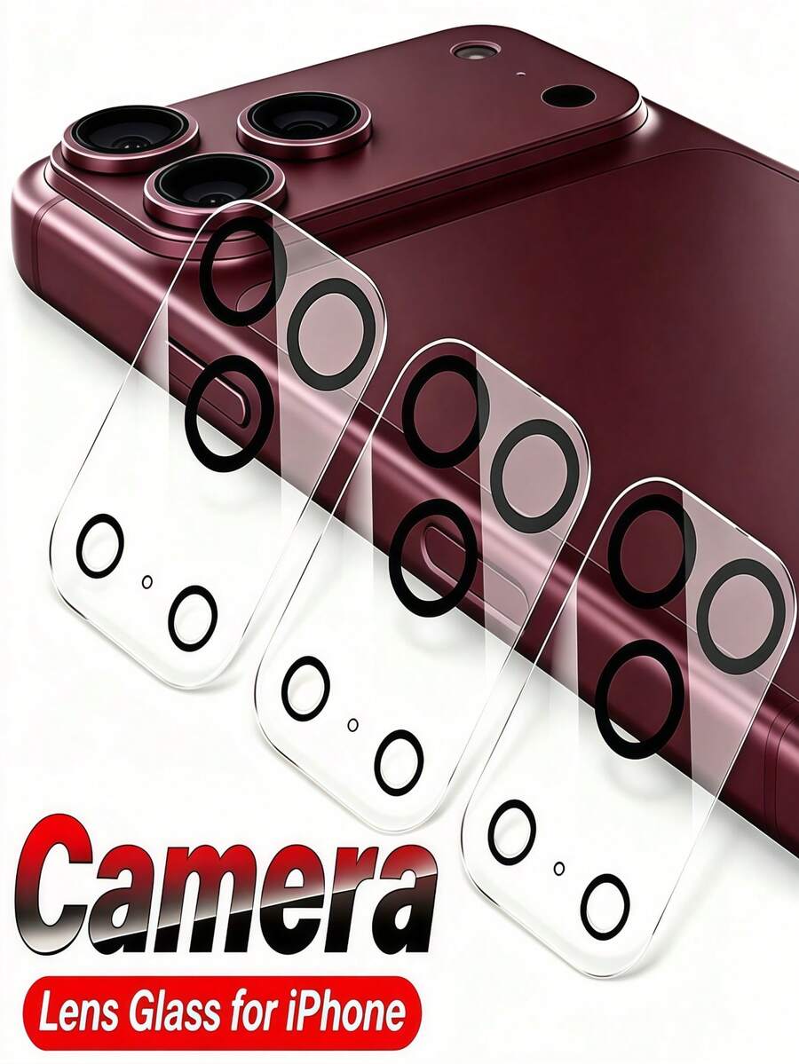 3 st HD silkescreen-tryckt linsskyddsfilm i glas med full täckning för kamera, kompatibel med iPhone 18 Pro Max 17 Pro, 9H hårdhet, explosionsskyddad och reptålig skyddsfilm