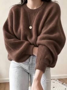 's Knitted Pullover Sweatshirt, Autumn/Winter Solid Color Long Sleeve Round Neck Casual Versatile Commuter Top, Elegant Fashion Sweatshirt Style, Warm Soft Comfortable Fabric - Multicolor - View 5
