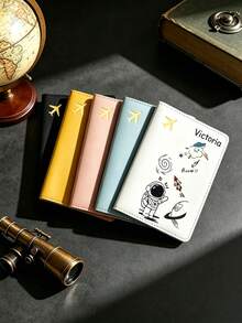 Ayotu Customized Passport Holder, Customizable Name/Text, Featuring Cute Cartoon Astronaut Pattern, Combines Passport Cover And Card Holder Functions, Portable Multi-Functional Document/Bank Card Storage Bag, PU Leather Wallet, Ultra-Thin Passport Holder, Unisex - Multicolor - View 5