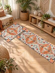 1/2pcs Diatomaceous Earth Bath Mat, Vintage Bohemian Floral Pattern Style, Super Absorbent, Non-Slip, Perfect For Bathroom, Kitchen And Dining Room, Quick Dry, Perfect Gift For Home Decor And Bathroom Mat, Holiday Gift! - Multicolor - View 2