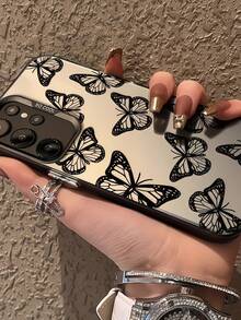 1 buah Casing Ponsel Motif Kupu-kupu Hitam dengan Latar Belakang Abu-abu Matte, Casing Ponsel Estetik Motif Serangga Vintage, Pelindung Ponsel Anti Jatuh untuk Wanita Modis, Kompatibel dengan Perangkat Android, Kompatibel dengan Ponsel , Moto, dan Seri Lainnya - Hitam - View 5