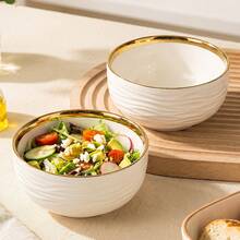 YOLIFE 2/4/6pcs Ceramic Bowl Set, Elegant Gold Rim Design, Kitchen Accessories, Pasta Bowl, Rice Bowl, Breakfast Bowl, Suitable For Serving Hot Noodles, Rice And More, Ideal For Home, Restaurant, Party Use, Perfect Holiday Gift - Multicolor - View 2