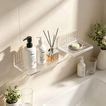 1/2pcs No Drill Wall Mounted Storage Shelf, Clear Acrylic Bathroom Organizer Rack, Adhesive Punch‑Free Wall Shelf For Bathroom Kitchen Desk - Clear - View 2