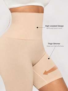Shorts Modeladores Sem Costura de Cintura Alta para Mulheres Plus Size, Controle de Barriga, Levantamento de Bumbum e Afinador de Coxas - Damasco - Visão 4