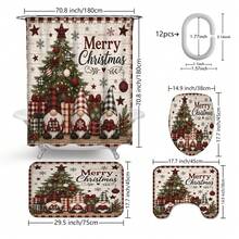 1pc/4pcs Plaid Border Gnome Christmas Tree Pattern Multi-Functional Bathroom Decor Shower Curtain Set Free 12 Hooks Premium Festive Atmosphere Bathroom Mat U-Shaped Floor Mat And Round Toilet Lid Cover Suitable For All Scenes Decoration Bathroom Set - Plaid Border Gnome Christmas Tree - View 3