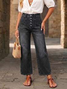 New Women's Elastic Loose Black Denim Capri Pants, High-Quality Fashion Casual Clothing Spring Fall - Black - View 2