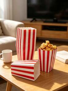 Striped Popcorn Paper Boxes Classic Treat Containers For Birthday Carnival Movie Party Favors - View 5