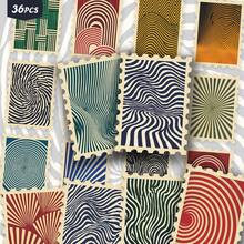 36PCS Retro Optical Line Pattern Stickers, Vintage Paper Base Geometric Art With Swirls, Arches And Radial Striped Motifs In Red, Green, Navy And Mustard Tones. Clean Abstract Decorative Ephemera For Journals, Planners And Laptops - Stamp - View 10