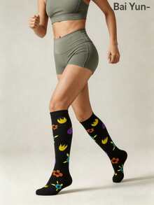1/2/4 Pairs Unisex Compression Socks, Neutral Knee-High Socks, Suitable For Running, Cycling, Fitness, Autumn Clothing, Autumn Style, Fitness Sports Socks - Multicolor - View 2