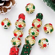 3/6PCS Gorgeous Christmas Golden Beads Fashion Acrylic Flower Round Focal Beads For Jewelry Making DIY Necklace Keychains Various Jewelry Accessories - Multicolor - View 1