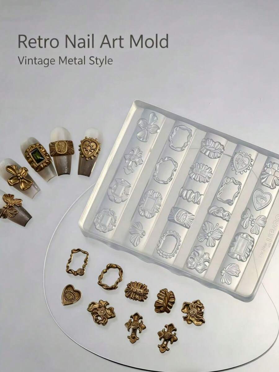 قالب سيليكون DIY لفن الأظافر بزخرفة 3D من الدانتيل على شكل فراشة وصليب بإطار عتيق، 1 قطعة - شفاف - مشاهدة 1