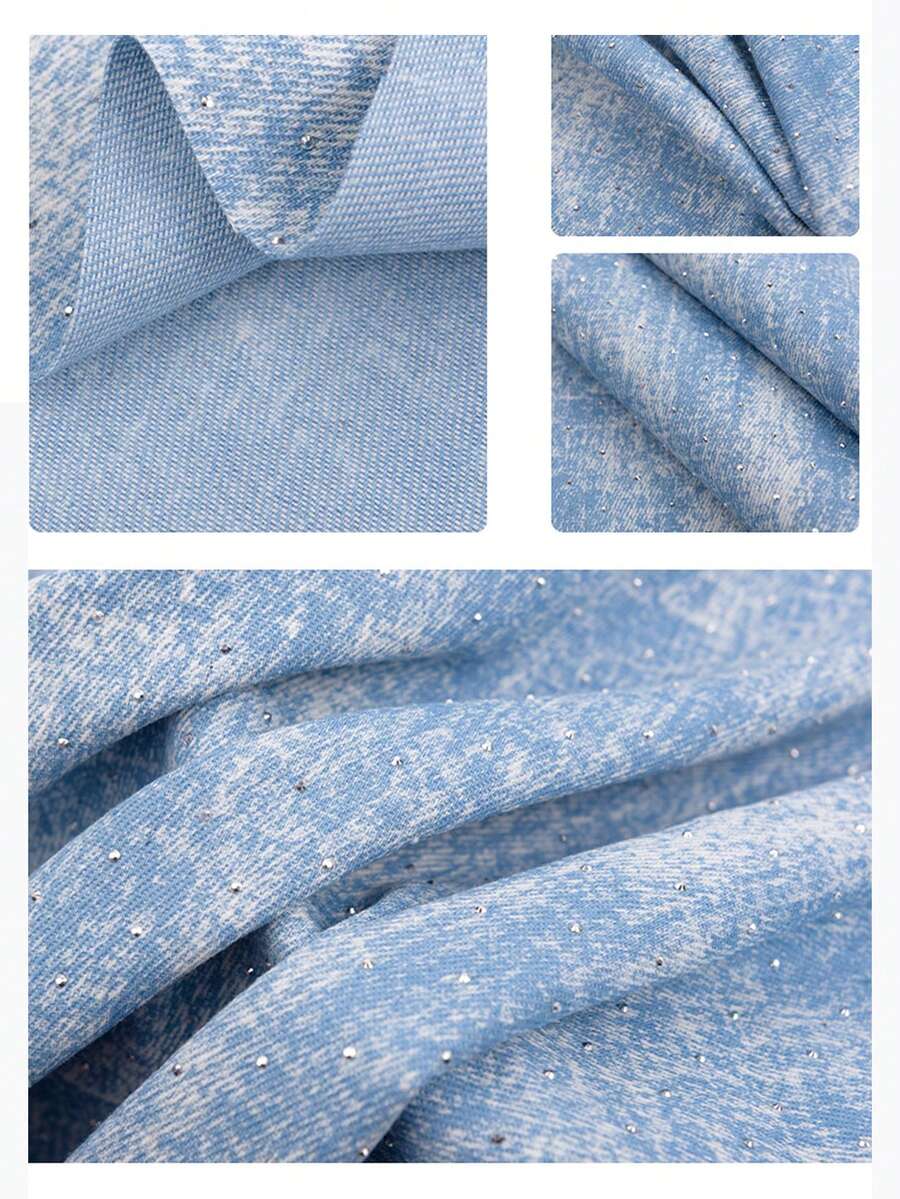 1pc(48cm*150cm)Shining Hot Diamond Denim Fabric. Fashionable And Unique Snowflake Denim Fabric, Suitable For DIY Sewing Projects, For Making Clothes, Accessories And Bags. Decorative Background Fabric