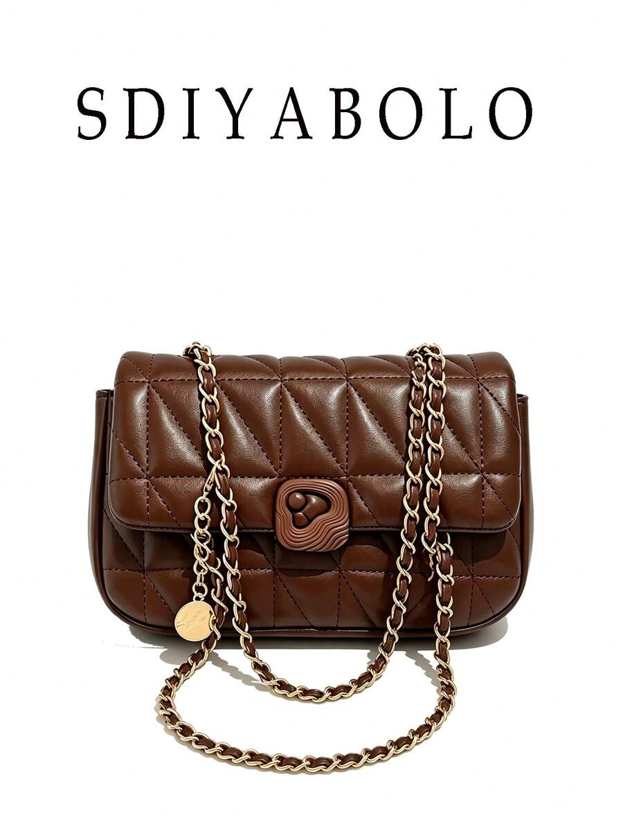 Fashion Classic Clown Solid Color Diamond Quilted Patchwork Design Chain Square Bag Twist Lock Closure Burgundy