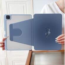1件純色灰藍極簡線條藝術鯨鯊360°可旋轉平板保護殼，相容 iPad 11/A16/10代/Air4/5/6/Pro 12.9，相容 Galaxy Tab A8/A9 Plus/S6 Lite/S7/S9FE PLUS，相容小米，適合工作、旅行與居家使用，相容 OPPO Pad，相容 MatePad，相容 Vivo Pad，相容 Honor Pad，相容 Pad - 彩色 - 查看 2