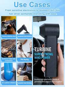 Personal Cooling Fan With Compressed Air Dust Collector, 108,000 RPM High Power Cordless Electric Duster, Equipped With 2600mAh Rechargeable Battery, 3 Adjustable Wind Speeds, Suitable For Car Snow Removal, Cleaning, Dusting, Blowing, Cooling, Keyboard, Computer, Car And Home Cleaning. - A - View 6