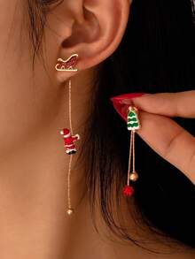Christmas Earrings Creative Versatile Fashion Popular, Climbing Tree Design, Santa Claus Theme Asymmetrical Holiday Outfit Perfect Gift - Santa Climbing Tree - View 1