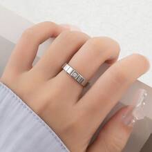 1pc Stainless Stee Gold Plated Simple Squared Zirconia Inlaid Ring, Creative Fashion Versatile Suitable For Women & Men, Daily Wear Or Gift - Ring - View 4