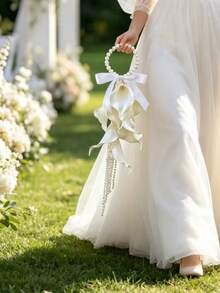 1 buah Buket Genggam Gaya Anggur Bunga Calla Lily Mutiara Terbuat dari 8 Bunga Calla Lily dan Mutiara, Cocok untuk Upacara Pernikahan, Fotografi Adegan Pernikahan, Suvenir Pernikahan, Properti Foto, dan Acara Lainnya - Putih - View 4
