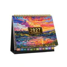2027 Standing Desk Calendar, Aesthetic Oil Painting Art Design Spiral Monthly Planner, Note Blocks For Home Office Desk Decor Gift - Multicolor - View 7