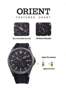 Orient Men's Brushed Steel Chronograph Quartz Watch Matte‑Black Dial Red‑Tip Chronograph‑Hands Rugged Black Rubber Strap Outdoor Adventure‑Style Wristwatch - Black - View 5